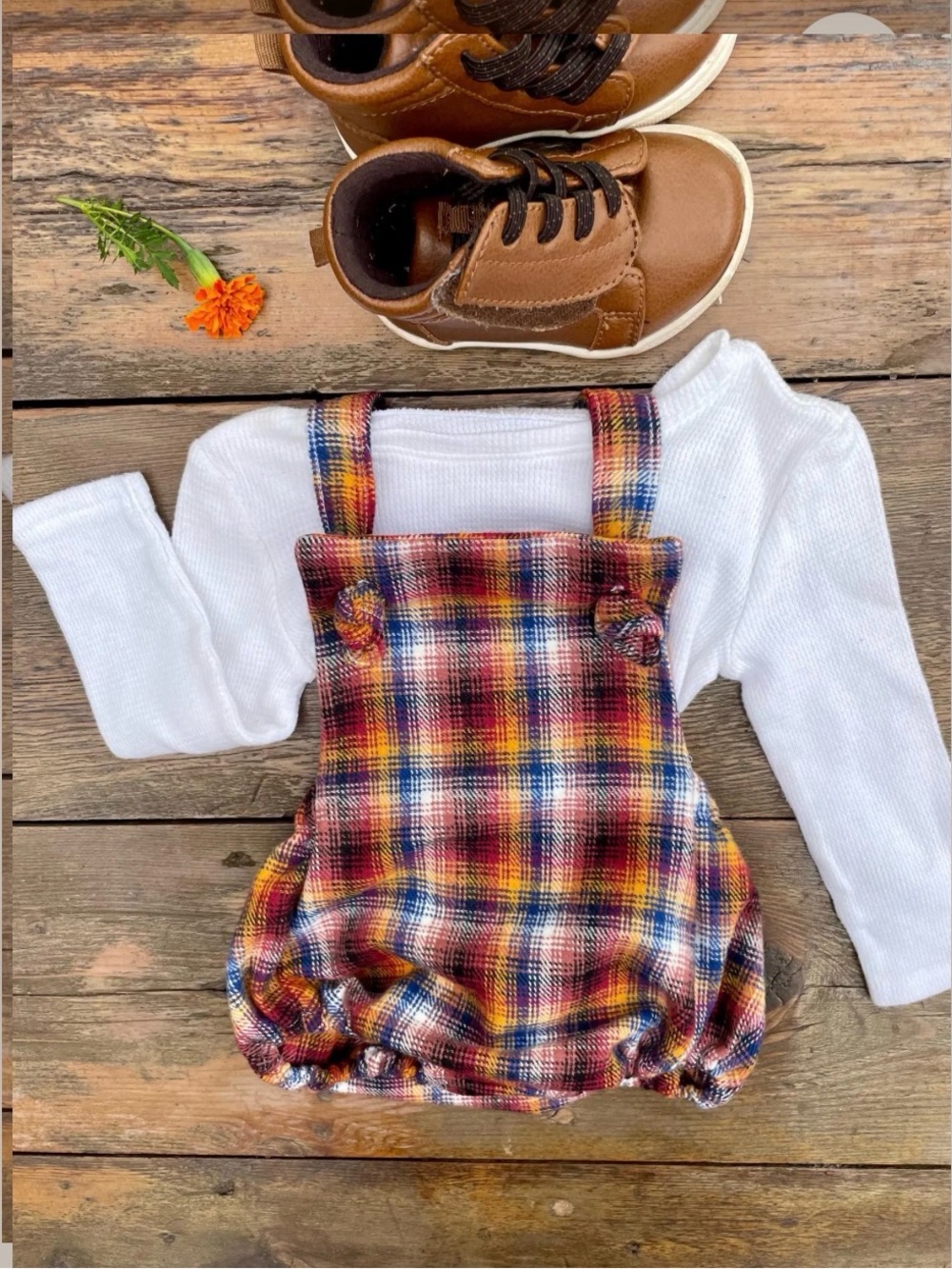 Plaid Cotton Bubble Romper for Kids - Multicolor size 3-6 months